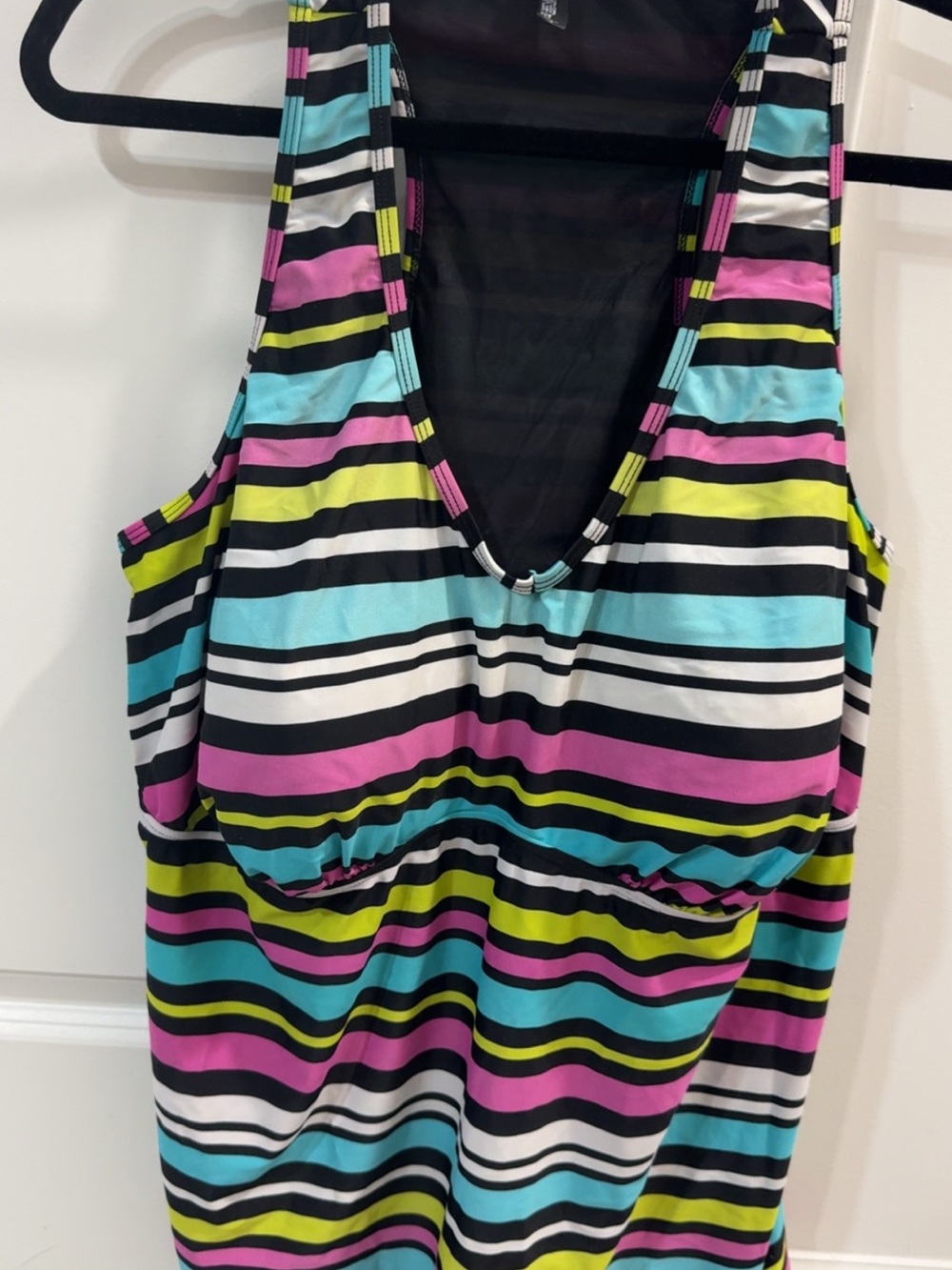 torrid Striped Racerback swim Top in Pink, Teal, Lime, Black & White